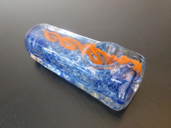 blue orange glass smoking pipe